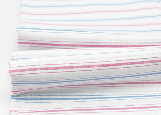 Linen Cotton Blend, Yarn Dyed, Plain,White And Pink And Blue, Men And Women, Unstitched Shirting Or Top Fabric
