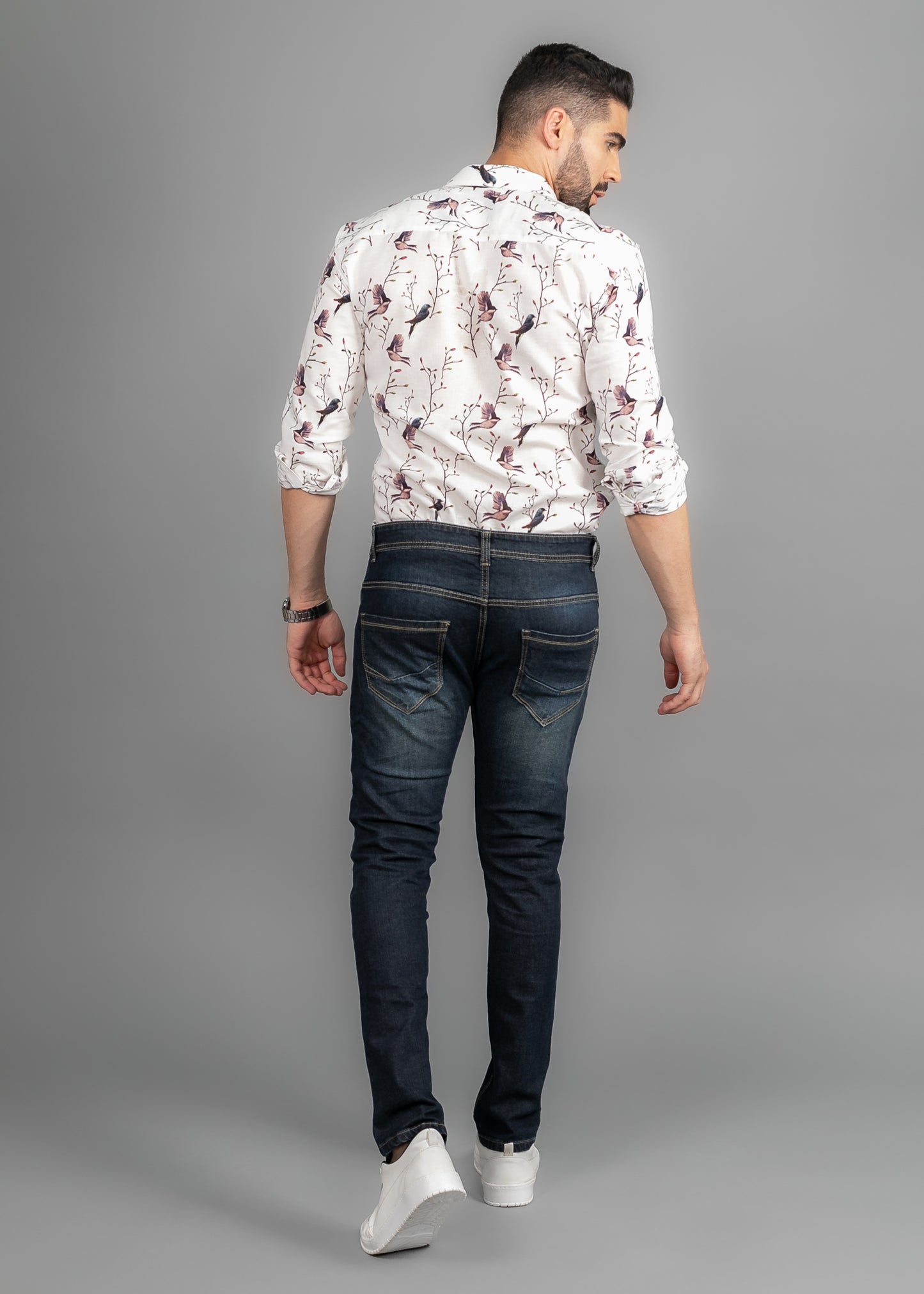 Linen Cotton Blend,Digital Print,Plain, Full Sleeves,Semi Slim Fit,White And Multi Colour Floral, Men,Shirt