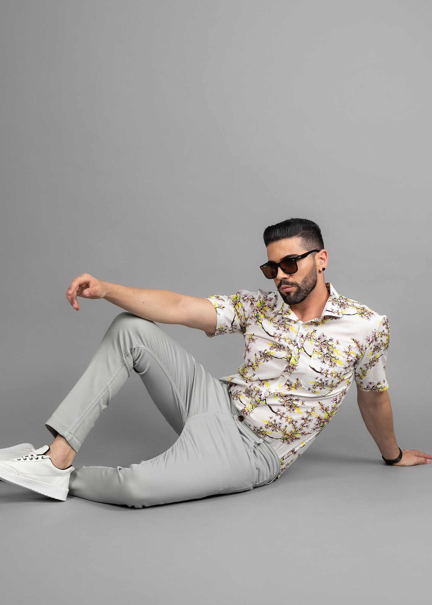 Linen Cotton Blend,Digital Print,Plain, Half Sleeves,Semi Slim FitWhite And Multi Colour Floral, Men,Shirt