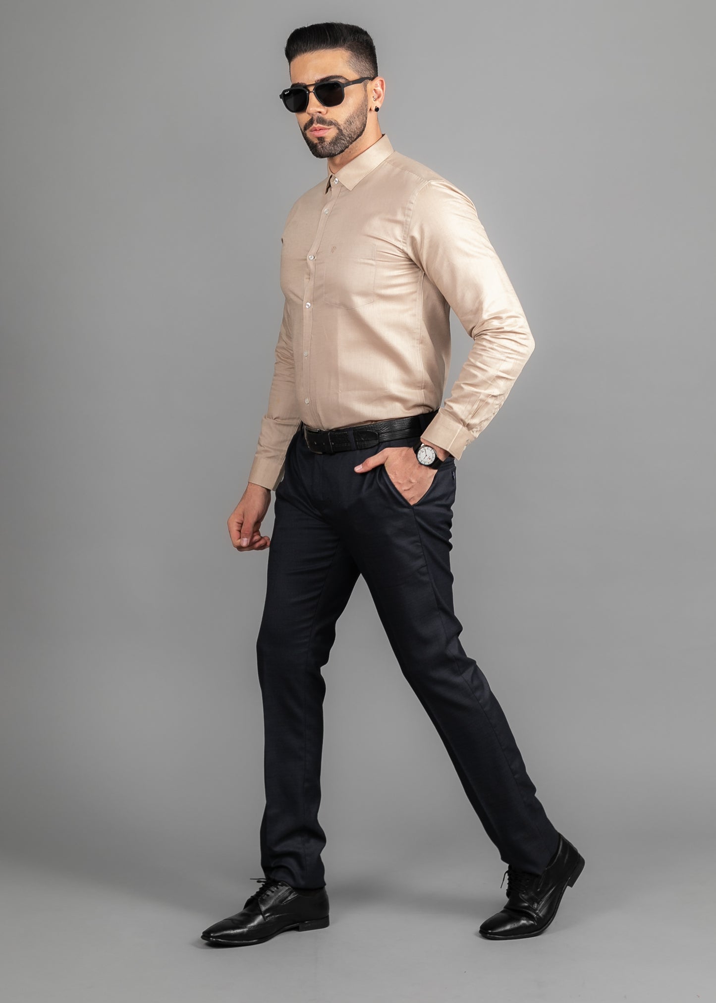 Linen Cotton Blend,Piece Dyed,Plain, Full Sleeves,Semi Slim Fit,Light Brown, Men,Shirt