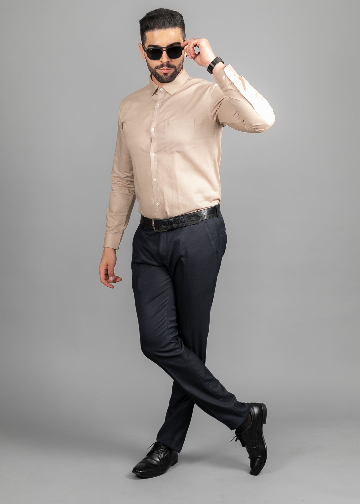 Linen Cotton Blend,Piece Dyed,Plain, Full Sleeves,Semi Slim Fit,Light Brown, Men,Shirt