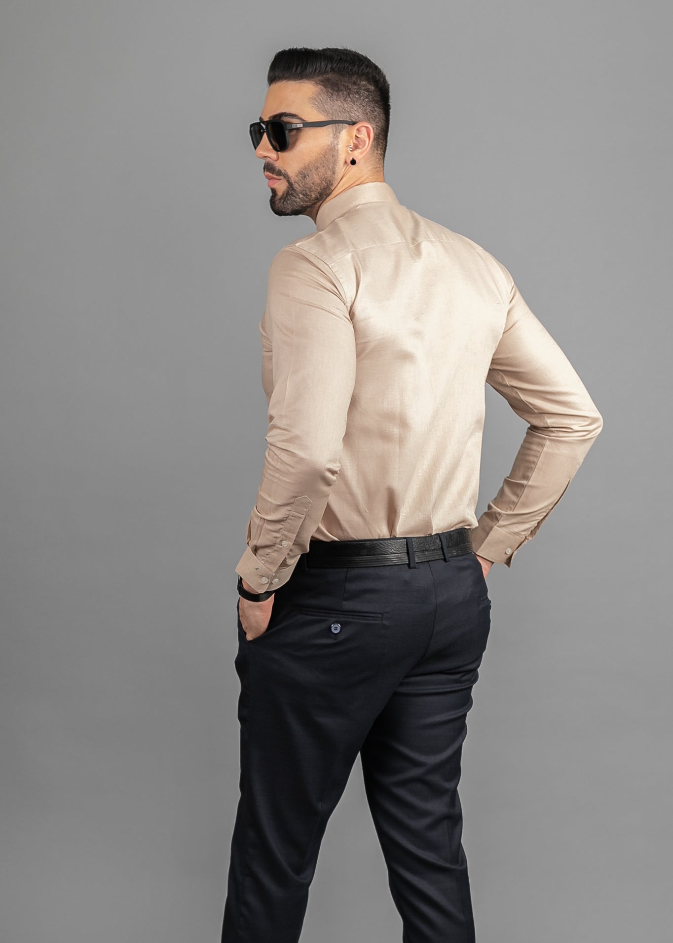 Linen Cotton Blend,Piece Dyed,Plain, Full Sleeves,Semi Slim Fit,Light Brown, Men,Shirt