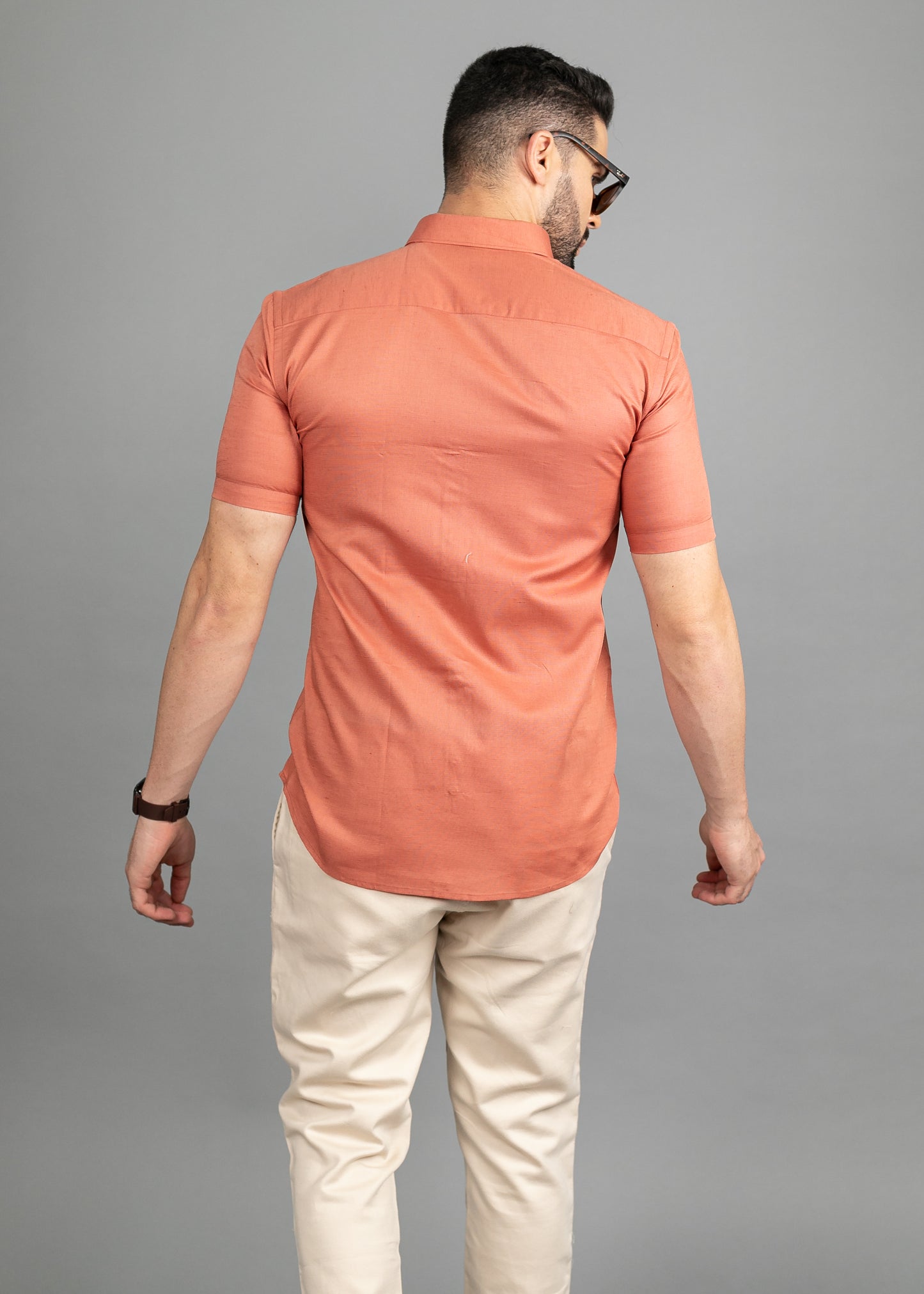Linen Cotton Blend,Piece Dyed,Plain, Half Sleeves,Semi Slim FitCopper, Men,Shirt