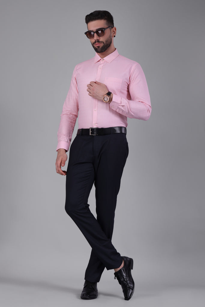 100% Cotton, Yarn Dyed, Dobby, Full Sleeves,Semi Slim Fit,Baby Pink, Men,Shirt