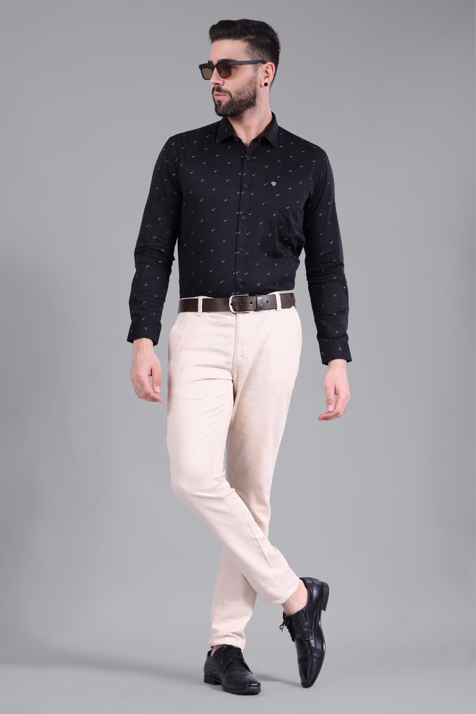 100% Cotton, Yarn Dyed, Plain, Full Sleeves,Semi Slim Fit,Black, Men,Shirt