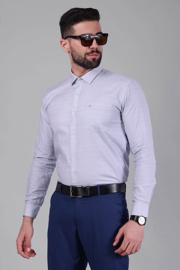 100% Cotton, Yarn Dyed, Dobby, Full Sleeves,Semi Slim Fit,Water Blue And White, Men,Shirt
