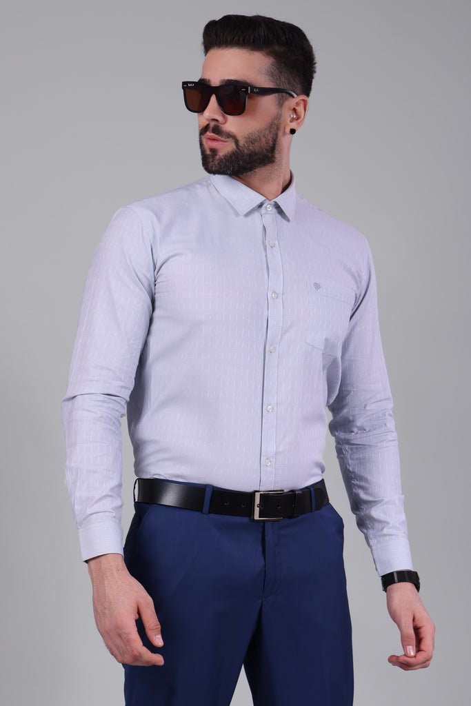100% Cotton, Yarn Dyed, Dobby, Full Sleeves,Semi Slim Fit,Water Blue And White, Men,Shirt
