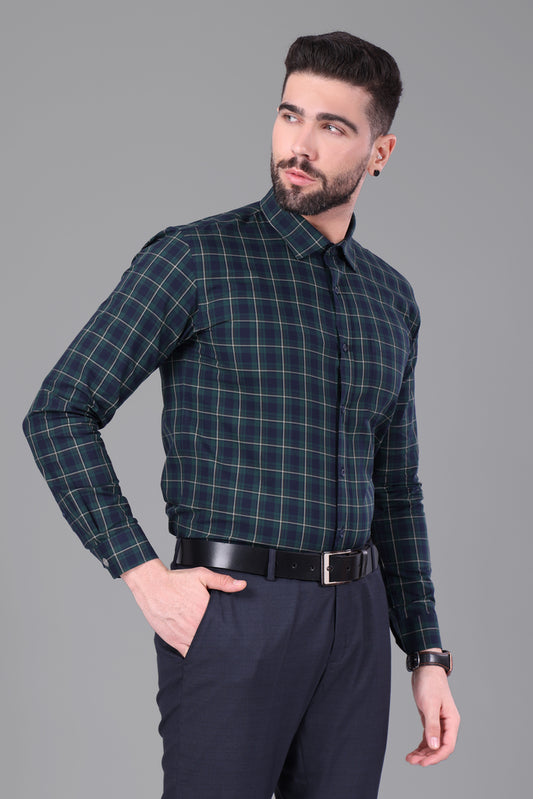 100% Cotton, Yarn Dyed, Plain, Full Sleeves,Semi Slim Fit,Dark Green And Blue, Men,Shirt