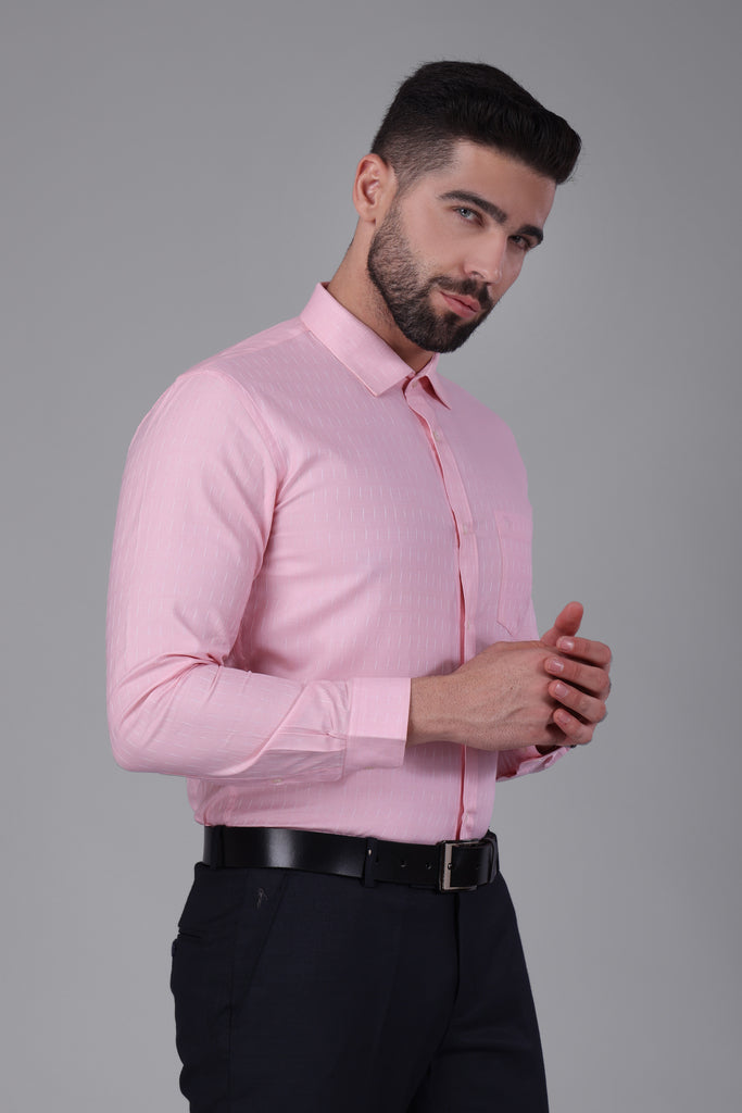 100% Cotton, Yarn Dyed, Dobby, Full Sleeves,Semi Slim Fit,Baby Pink, Men,Shirt