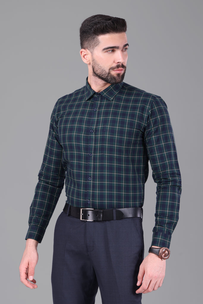 100% Cotton, Yarn Dyed, Plain, Full Sleeves,Semi Slim Fit,Dark Green And Blue, Men,Shirt