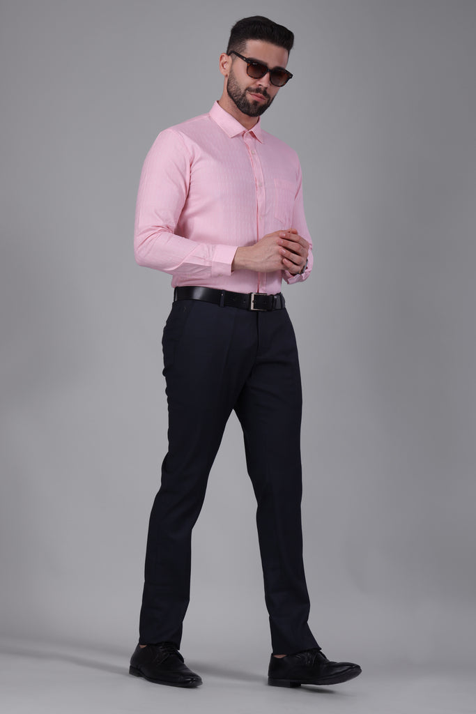 100% Cotton, Yarn Dyed, Dobby, Full Sleeves,Semi Slim Fit,Baby Pink, Men,Shirt