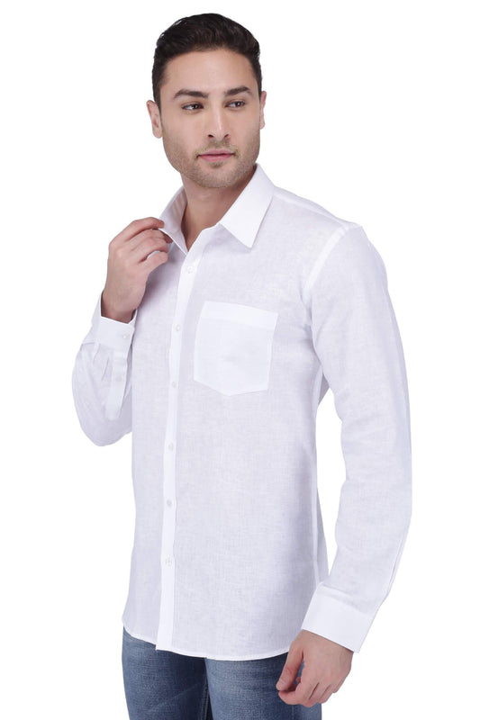 100% Linen,Bleach White,Plain, Full Sleeves,Semi Slim Fit,White Linen Excel Blend, Men,Shirt