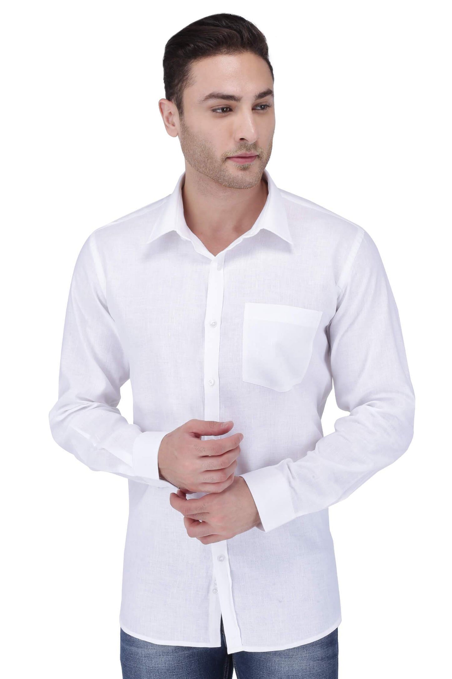 Linen Cotton Blend,Bleach White,Plain, Full Sleeves,Semi Slim Fit,White Linen Cotton Blend, Men,Shirt