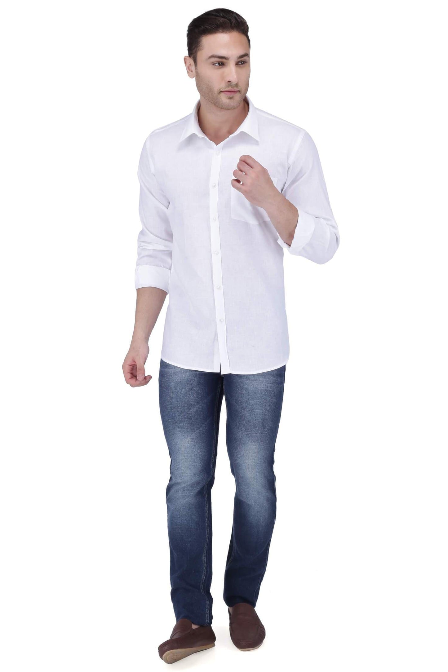 Linen Cotton Blend,Bleach White,Plain, Full Sleeves,Semi Slim Fit,White Linen Cotton Blend, Men,Shirt