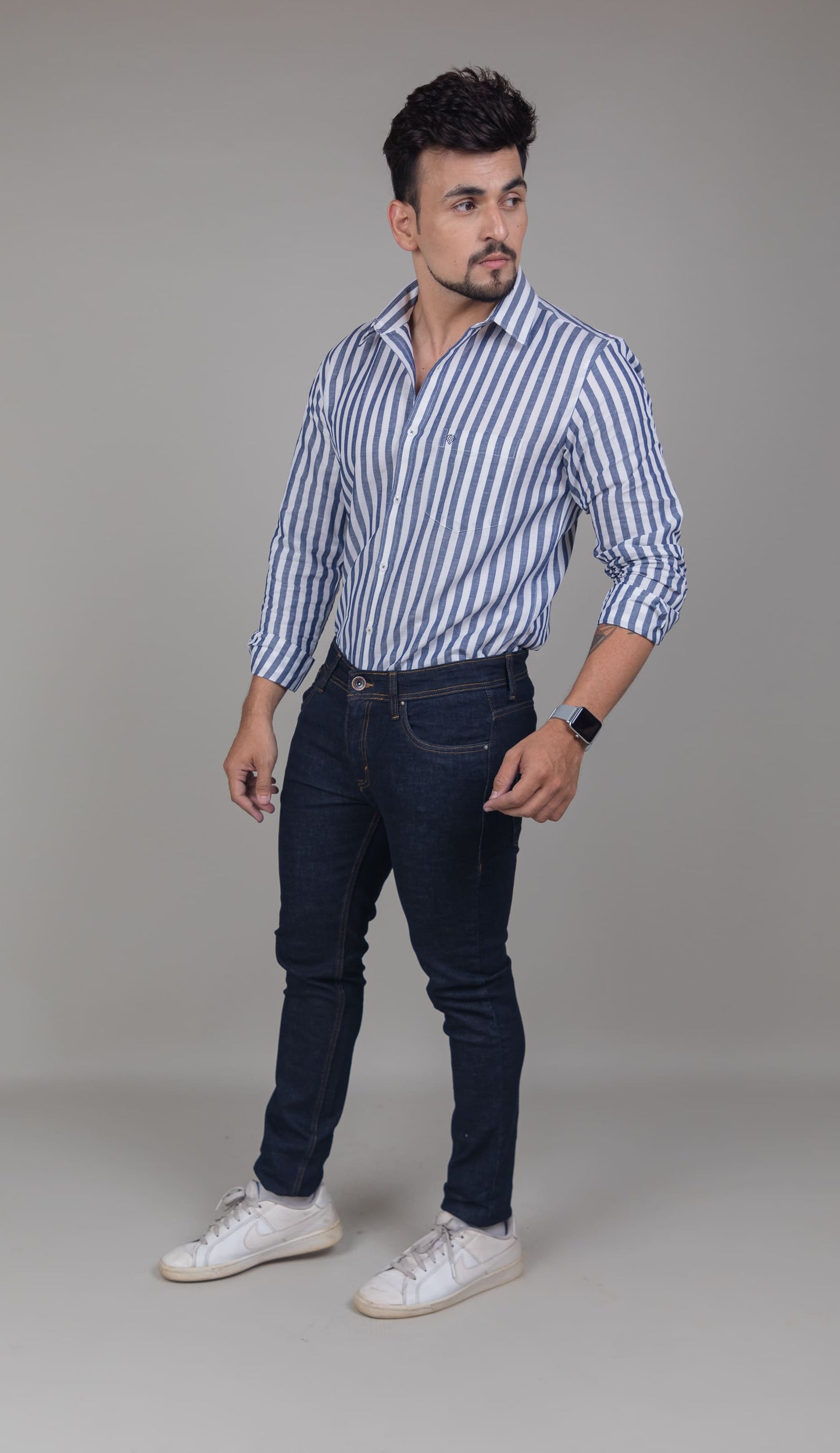 White And Blue Linen Shirt