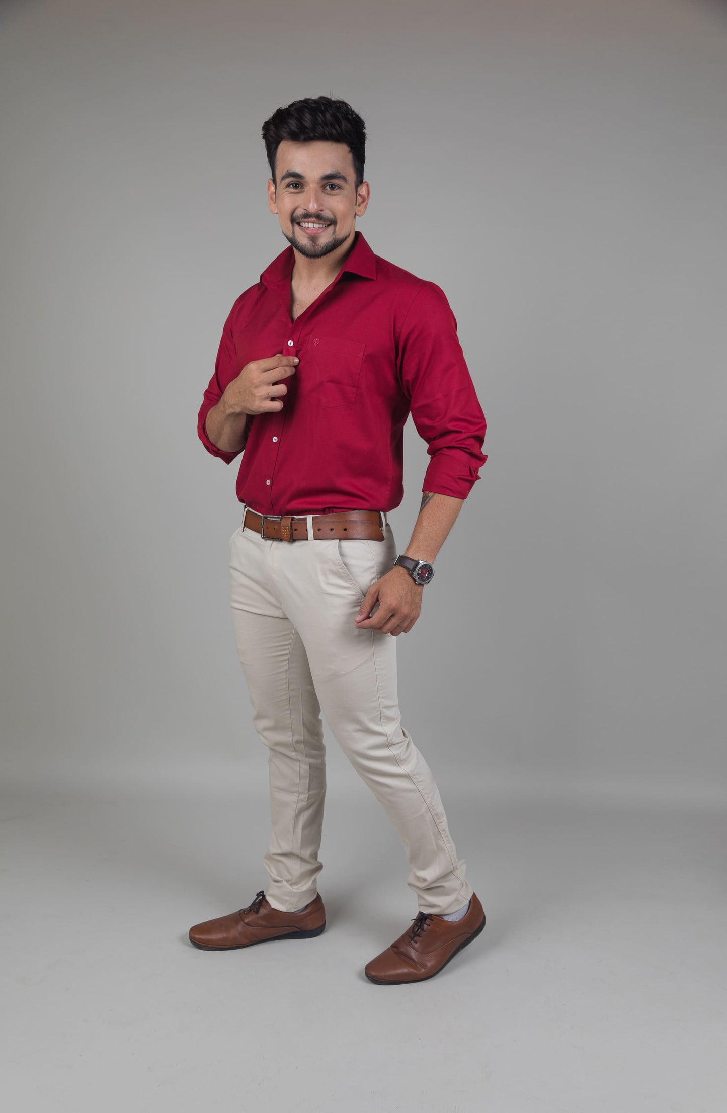 100% Cotton, Yarn Dyed, Plain, Full Sleeves,Semi Slim Fit,Ultra Red And Black Cotton, Men,Shirt