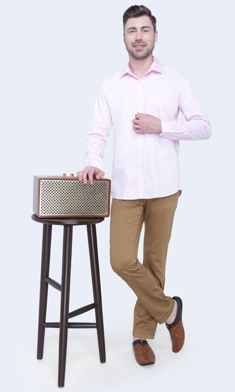 100% Cotton, Yarn Dyed, Dobby, Full Sleeves,Semi Slim Fit,Baby Pink, Men,Shirt