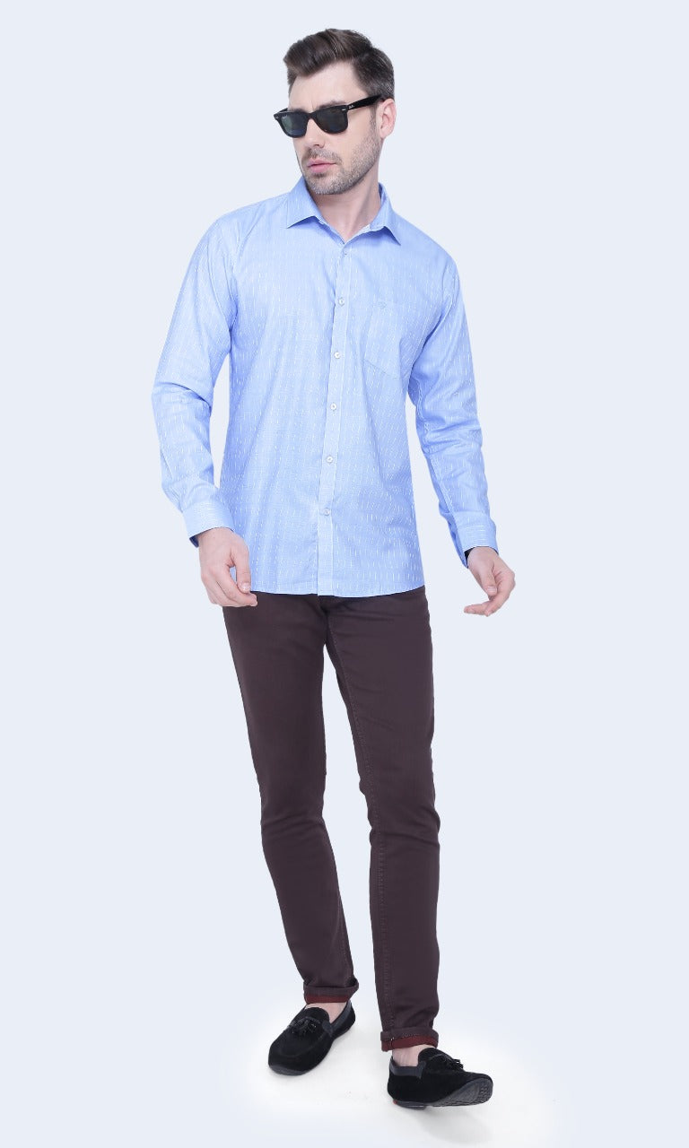 100% Cotton, Yarn Dyed, Dobby, Full Sleeves,Semi Slim Fit,Light Sky Blue, Men,Shirt