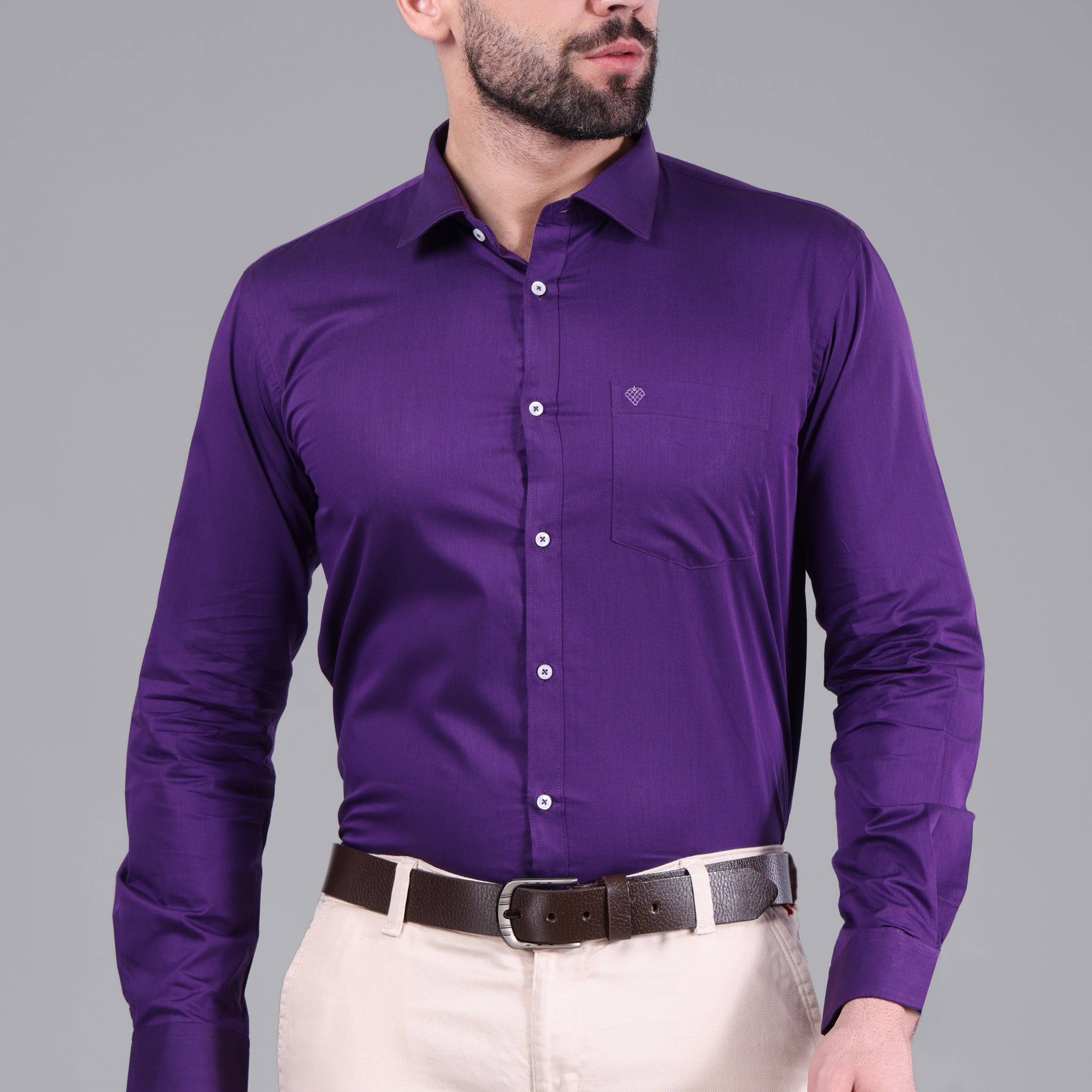 100% Cotton,  Yarn Dyed, Plain, Full Sleeves,Semi Slim Fit,Black & Violet Cotton, Men,Shirt