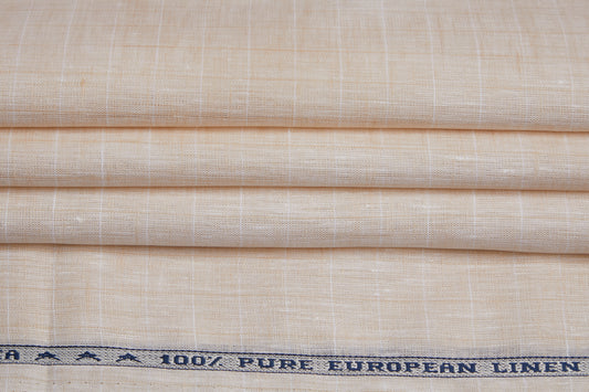 100% Linen, Yarn Dyed, Plain,Light Orange And White Men And Women, Unstitched Shirting Or Top Fabric