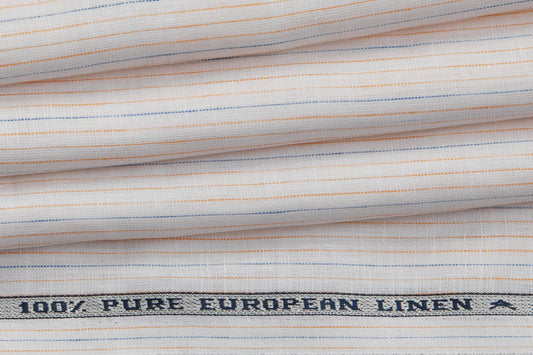 100% Linen,Piece Dyed,Plain,White Blue and OrangeMen And Women, Unstitched Shirting Or Top Fabric