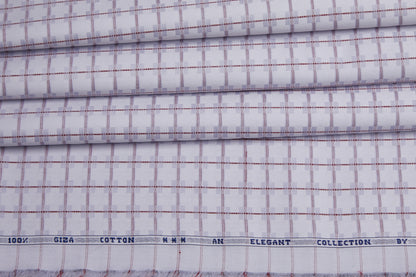 100% Giza Cotton, Yarn Dyed Checks, Dobby,White And Blue,Men And Women, Unstitched Shirting Or Top Fabric