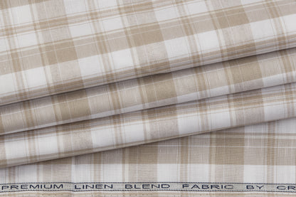 Linen Cotton Blend, Yarn Dyed Checks, Plain,White And BrownMen And Women, Unstitched Shirting Or Top Fabric