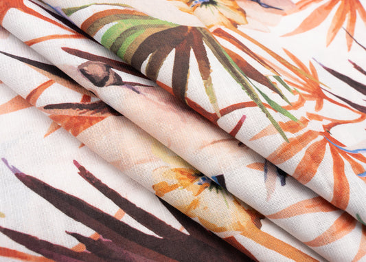 Linen Cotton Blend,Digital Print,Plain,White And Multi Colour Floral, Men And Women, Unstitched Shirting Or Top Fabric