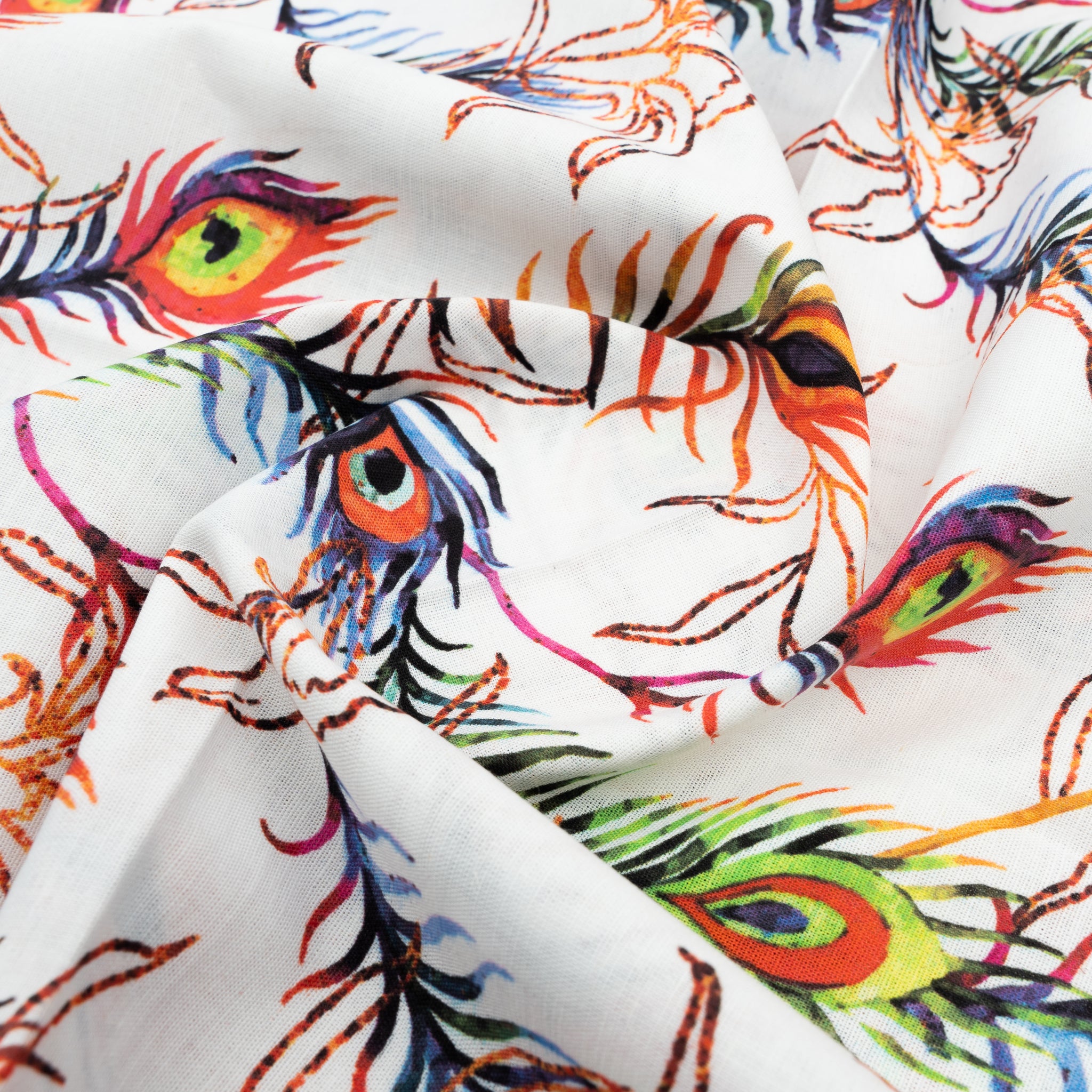 Linen Cotton Blend,Digital Print,Plain,White And Multi Colour Feather, Men And Women, Unstitched Shirting Or Top Fabric