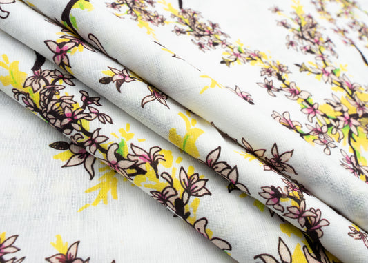 Linen Cotton Blend,Digital Print,Plain,White And Multi Colour Floral, Men And Women, Unstitched Shirting Or Top Fabric