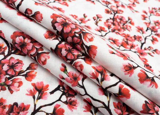 Linen Cotton Blend,Digital Print,Plain,White Red Black Floral, Men And Women, Unstitched Shirting Or Top Fabric