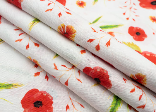 Linen Cotton Blend,Digital Print,Plain,White And Multi Colour Floral, Men And Women, Unstitched Shirting Or Top Fabric