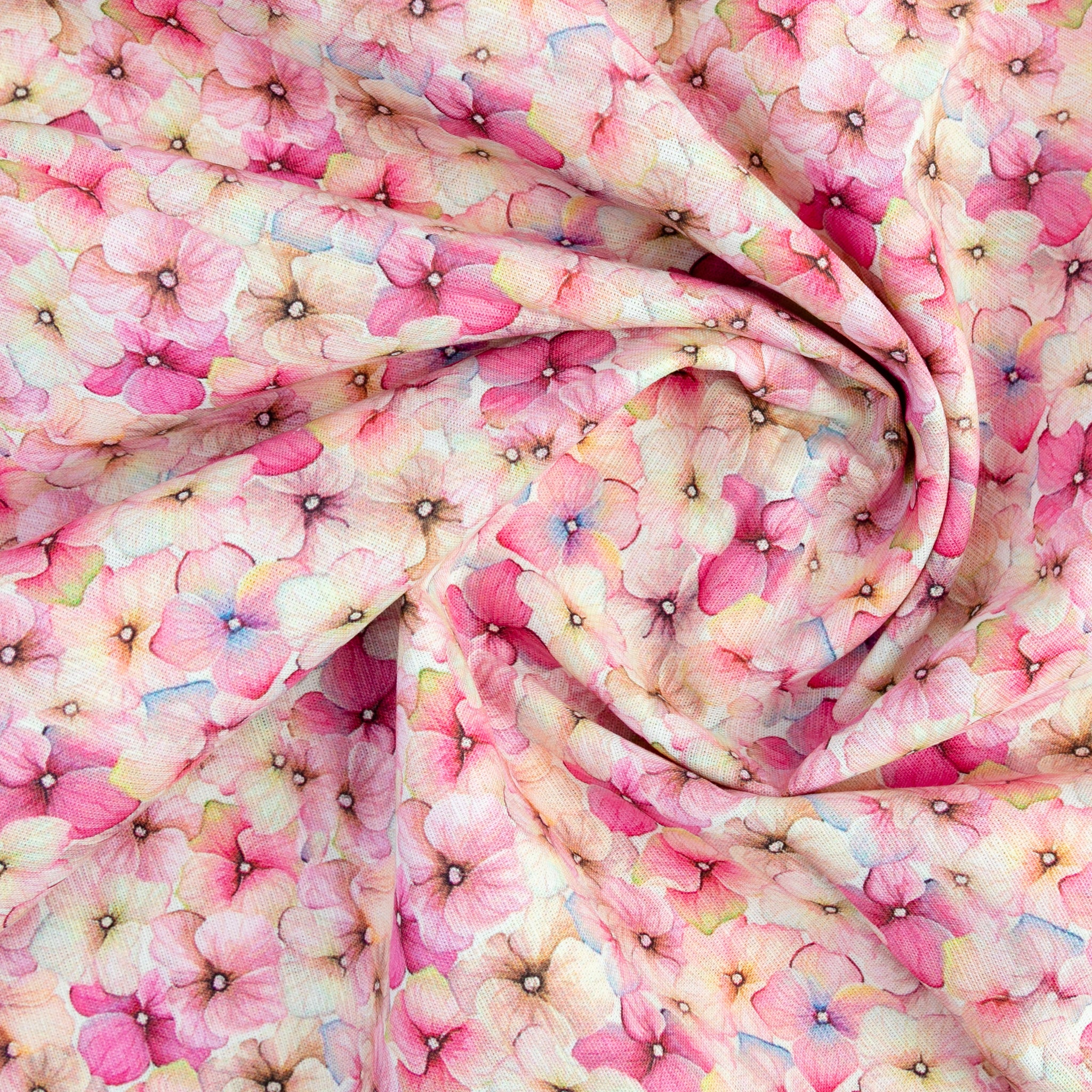 Linen Cotton Blend,Digital Print,Plain,Pink And White Floral, Men And Women, Unstitched Shirting Or Top Fabric