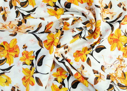 Linen Cotton Blend,Digital Print,Plain,Floare Yellow Fabric, Men And Women, Unstitched Shirting Or Top Fabric