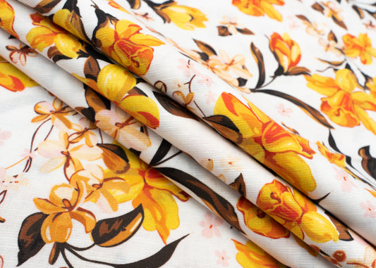 Linen Cotton Blend,Digital Print,Plain,Floare Yellow Fabric, Men And Women, Unstitched Shirting Or Top Fabric