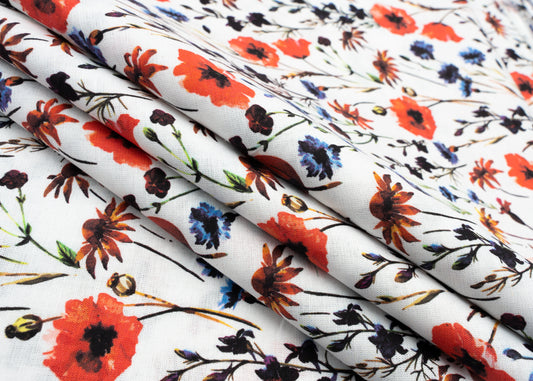 Linen Cotton Blend,Digital Print,Plain,White And Multi Colour Floral, Men And Women, Unstitched Shirting Or Top Fabric