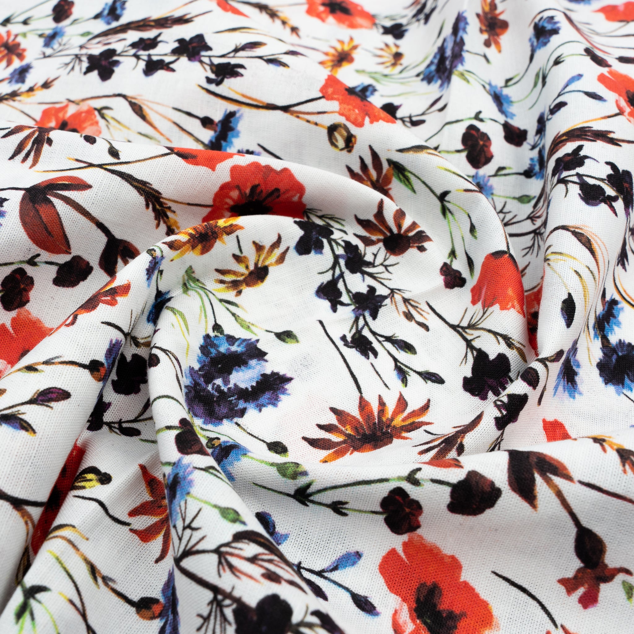 Linen Cotton Blend,Digital Print,Plain,White And Multi Colour Floral, Men And Women, Unstitched Shirting Or Top Fabric