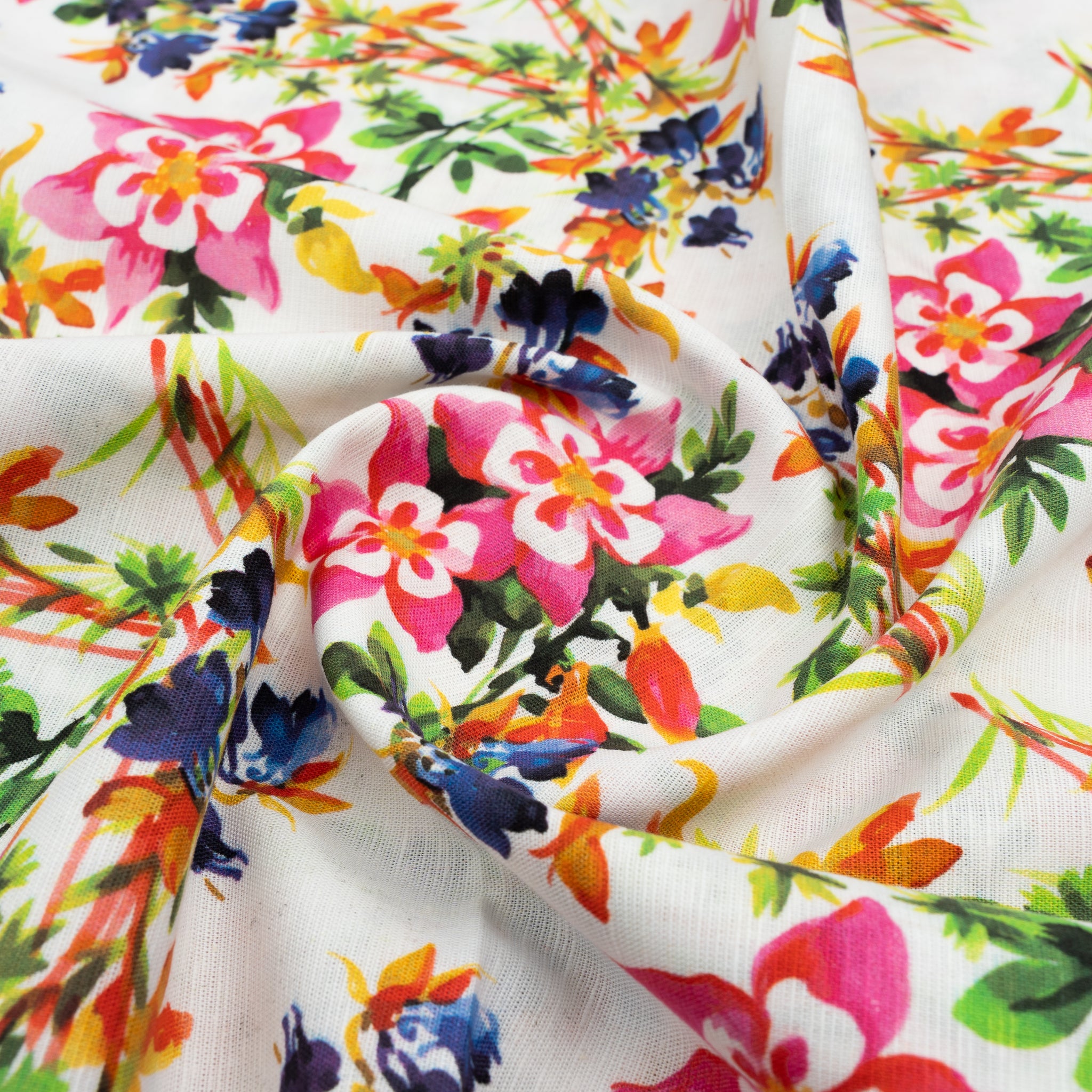 Linen Cotton Blend,Digital Print,Plain,White And Multi Colour Floral, Men And Women, Unstitched Shirting Or Top Fabric