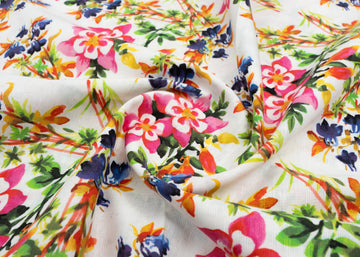 Linen Cotton Blend,Digital Print,Plain,White And Multi Colour Floral, Men And Women, Unstitched Shirting Or Top Fabric