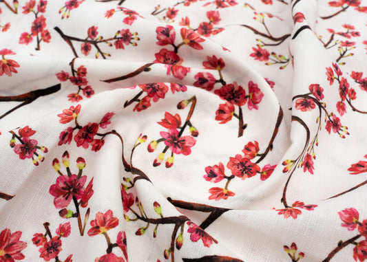 Linen Cotton Blend,Digital Print,Plain,White And Multi Colour Floral, Men And Women, Unstitched Shirting Or Top Fabric