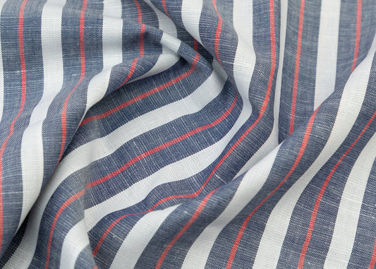 Linen Cotton Blend, Yarn Dyed, Plain,Red And Blue And White R797, Men And Women, Unstitched Shirting Or Top Fabric