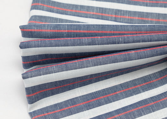 Linen Cotton Blend, Yarn Dyed, Plain,Red And Blue And White R797, Men And Women, Unstitched Shirting Or Top Fabric