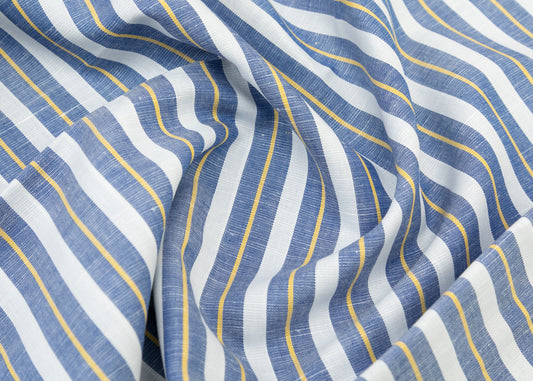 Linen Cotton Blend, Yarn Dyed, Plain,White And Blue And Yellow, Men And Women, Unstitched Shirting Or Top Fabric