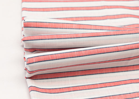 Linen Cotton Blend, Yarn Dyed, Plain,Red And Blue And White R816, Men And Women, Unstitched Shirting Or Top Fabric