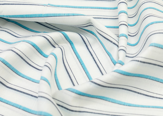 Linen Cotton Blend, Yarn Dyed, Plain,White And Blue And Turq, Men And Women, Unstitched Shirting Or Top Fabric