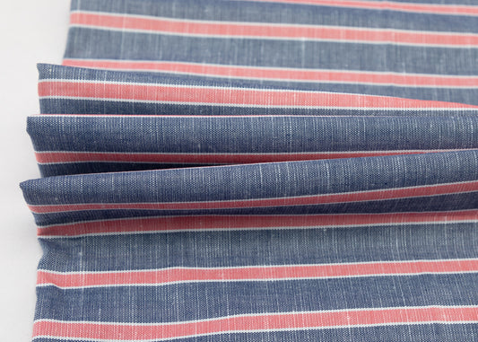 Linen Cotton Blend, Yarn Dyed, Plain,Blue And Red, Men And Women, Unstitched Shirting Or Top Fabric