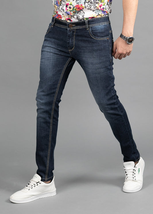 Mens Blue Skinny Fit Mid-Rise Clean Look Stretchable Cropped Jeans