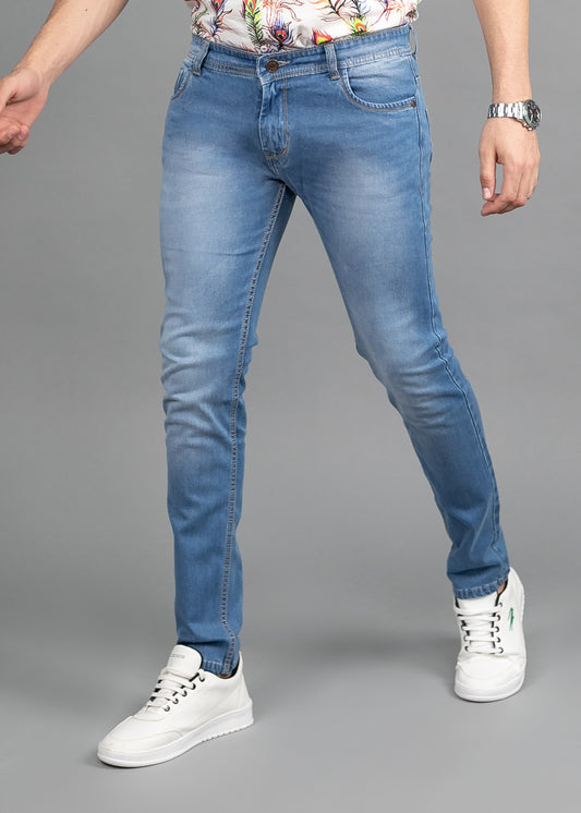 Mens Blue Skinny Fit Mid-Rise Clean Look Stretchable Cropped Jeans
