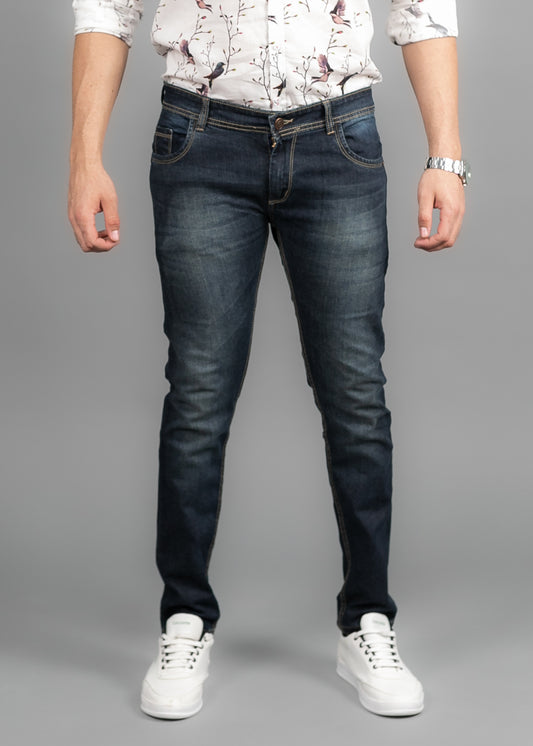 Mens Blue Skinny Fit Mid-Rise Clean Look Stretchable Cropped Jeans