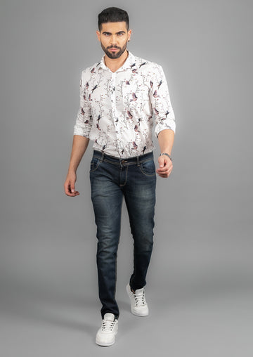 Mens Blue Skinny Fit Mid-Rise Clean Look Stretchable Cropped Jeans